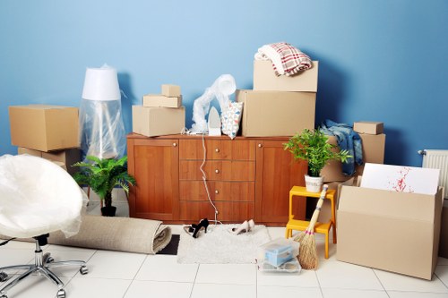 Packed moving boxes ready for a house removal in Lambeth