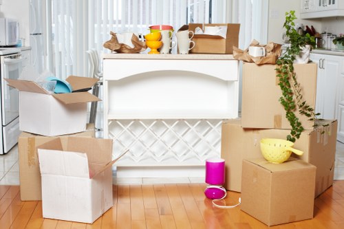 Staff assessing access points and handling risks during a property move