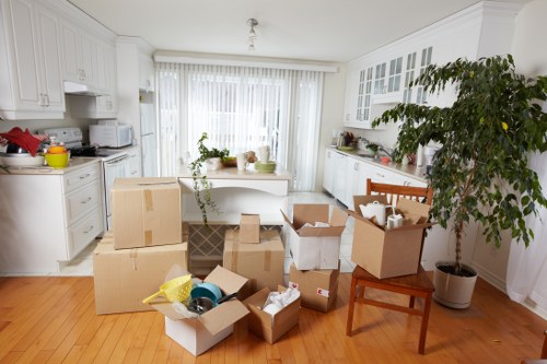 Assorted cardboard boxes and protective packing materials for local relocation